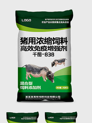 綠色簡約 哺乳母豬豬飼料包裝袋矢量圖的科技與健康之約